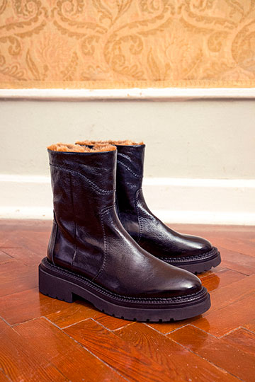 21876R SIENA SuperLuxe Black-Fur Flat ankle boots By Homers