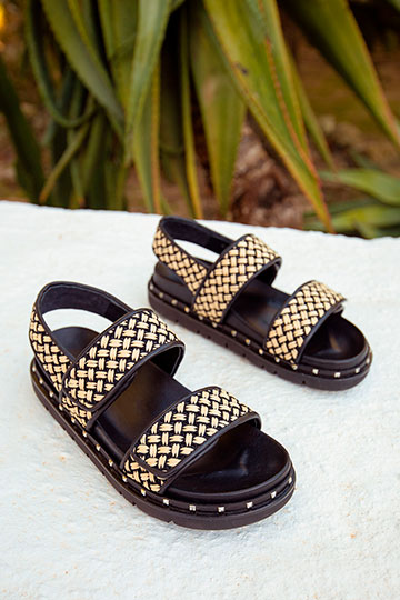 21652 BIO Menorca Black - STUDS - Flat sandals By Homers